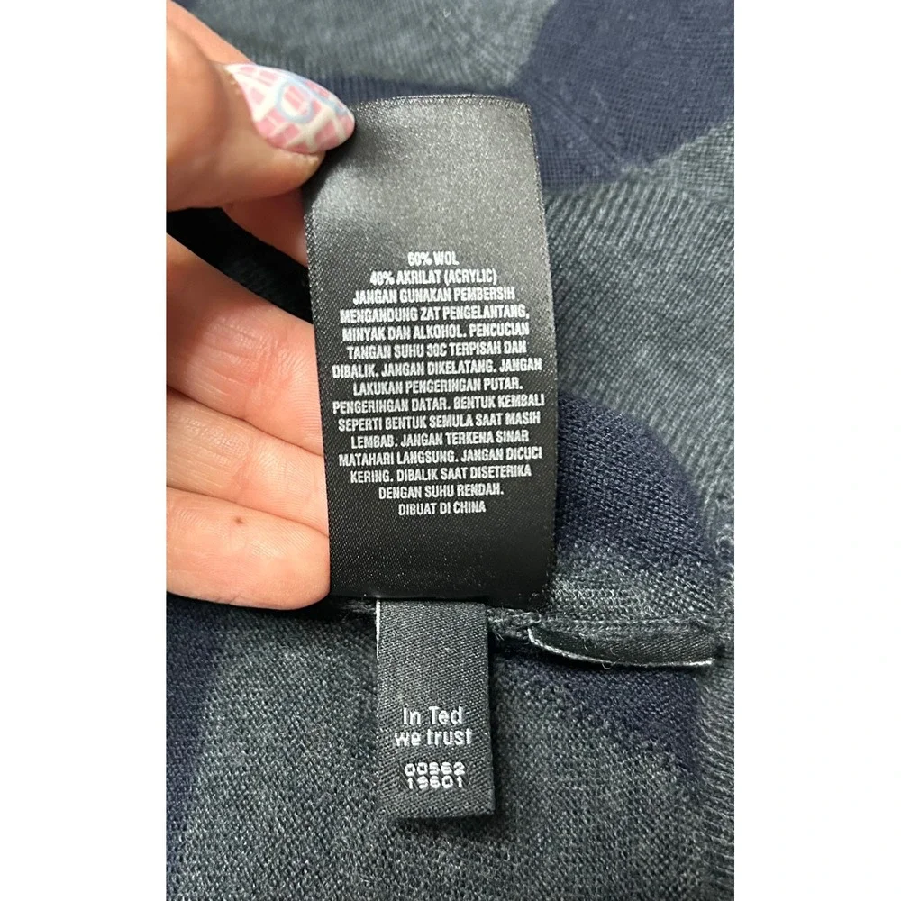 Ted Baker London Mens Wool Blend Geometric Chevron Sweater Navy Grey xs s luxury